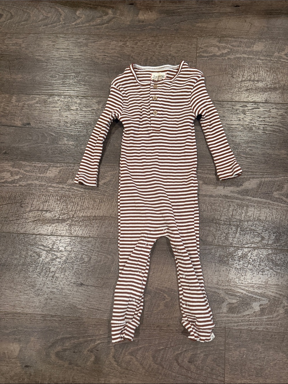 Striped Long-Sleeve Kids One-Piece Bodysuit - Cream & Brown